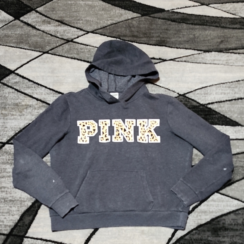 VS PINK GRAY & LEOPARD PRINT LOGO HOODIE SWEATSHIRT 2019